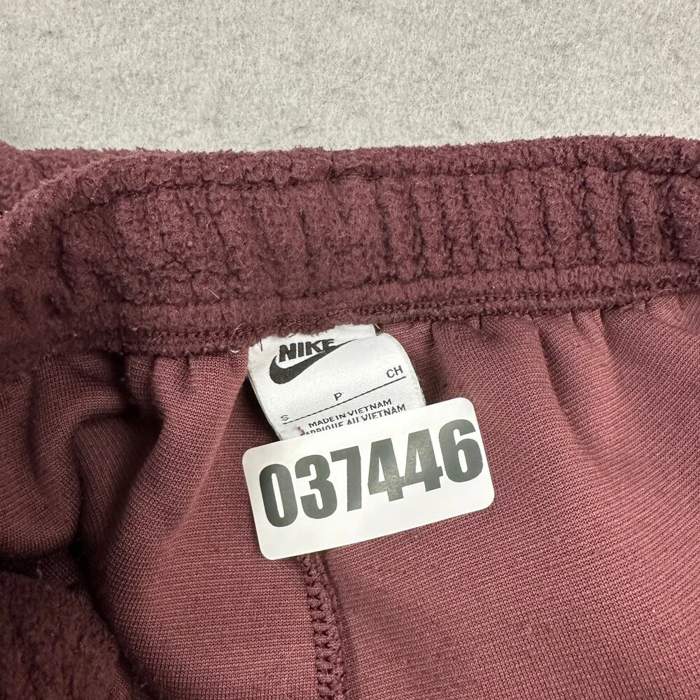 Nike Pants Women Small Burgundy Solid Fleece Jogger Drawstring Swoosh Pockets S
